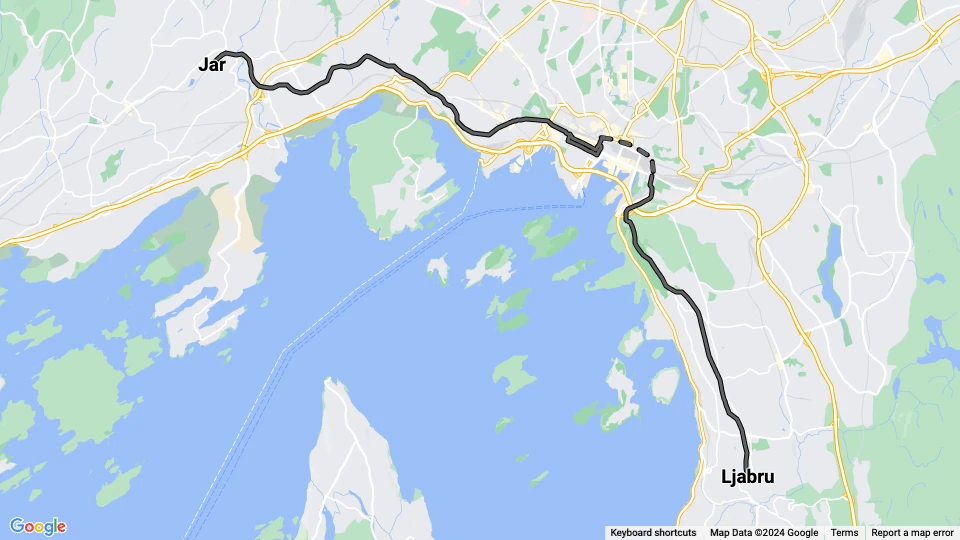Oslo tram line 9: Ljabru - Jar route map