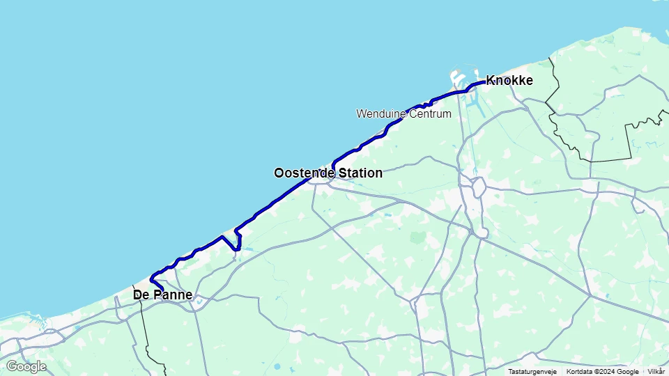 Ostend De Kusttram: Knokke - De Panne route map
