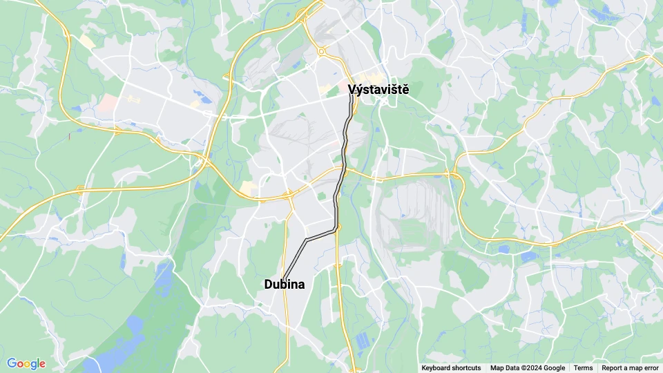 Ostrava extra line 10: Dubina - Výstaviště route map