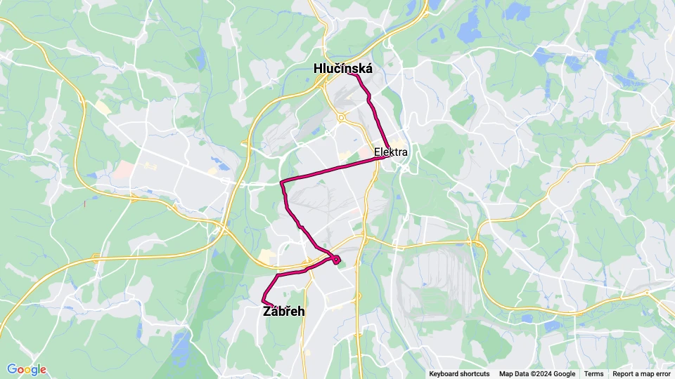 Ostrava tram line 11: Hlučínská - Zábřeh route map