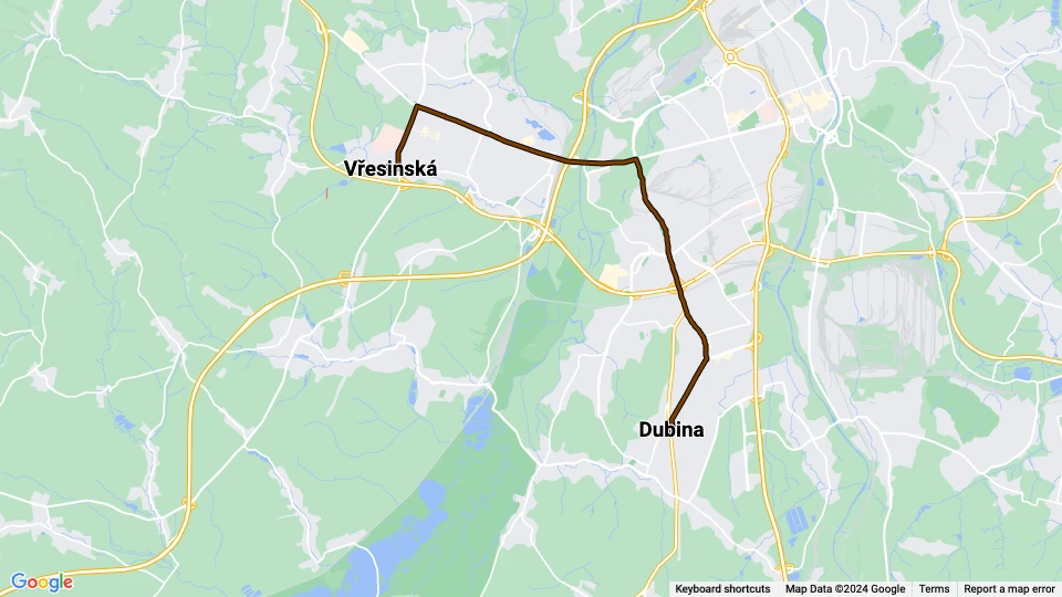 Ostrava tram line 17: Dubina - Vřesinská route map