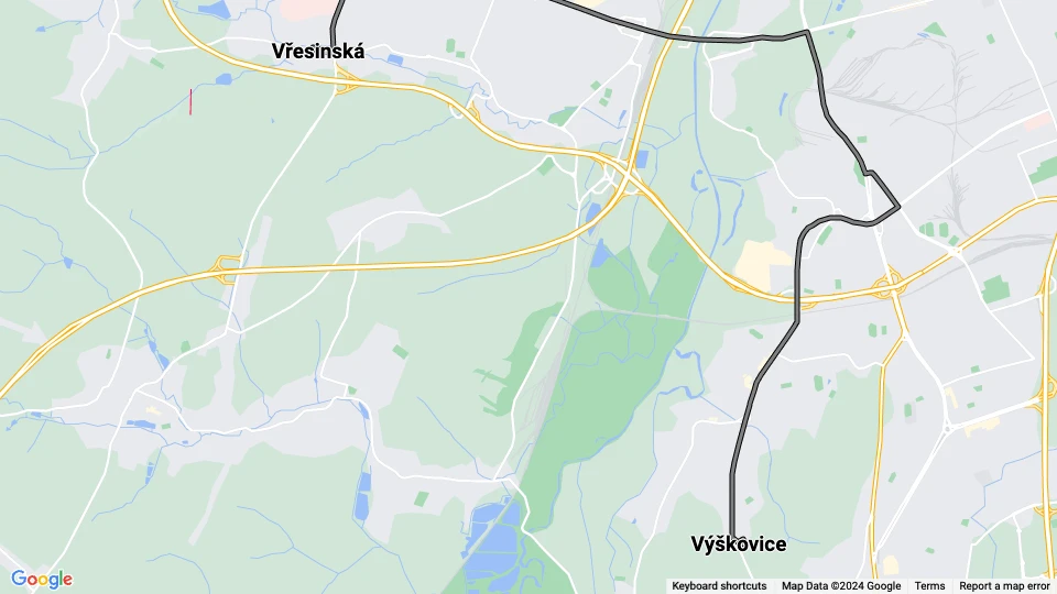 Ostrava tram line 7: Výškovice - Vřesinská route map