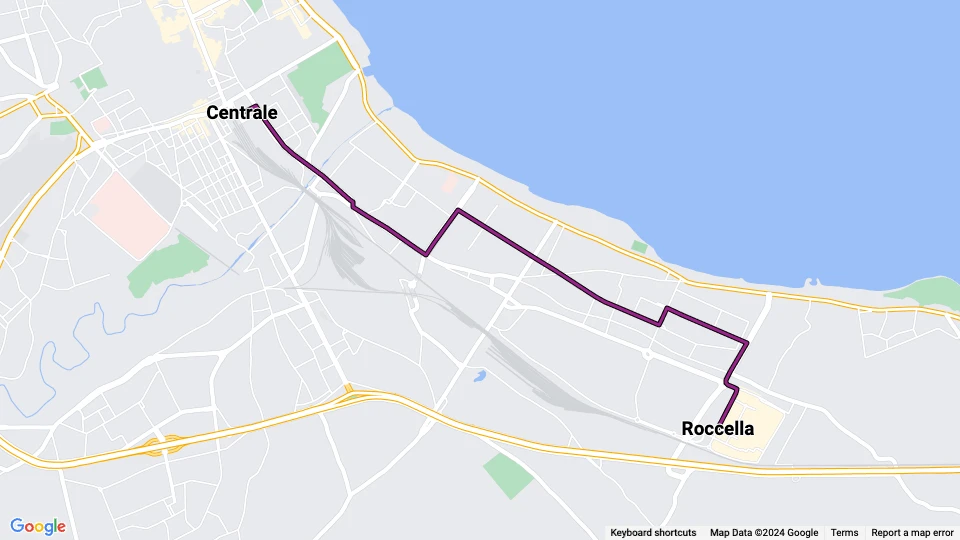 Palermo tram line 1: Centrale - Roccella route map