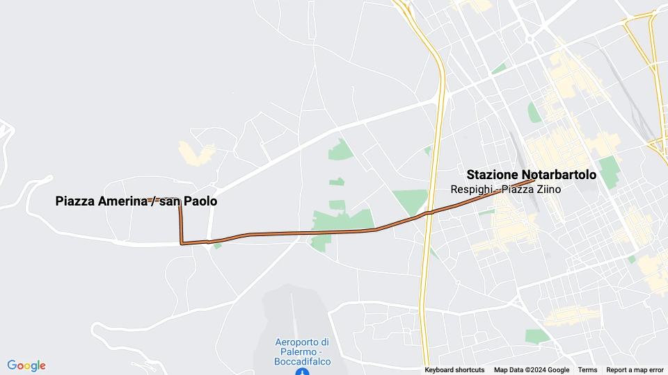 Palermo tram line 2: Piazza Amerina / san Paolo - Stazione Notarbartolo route map