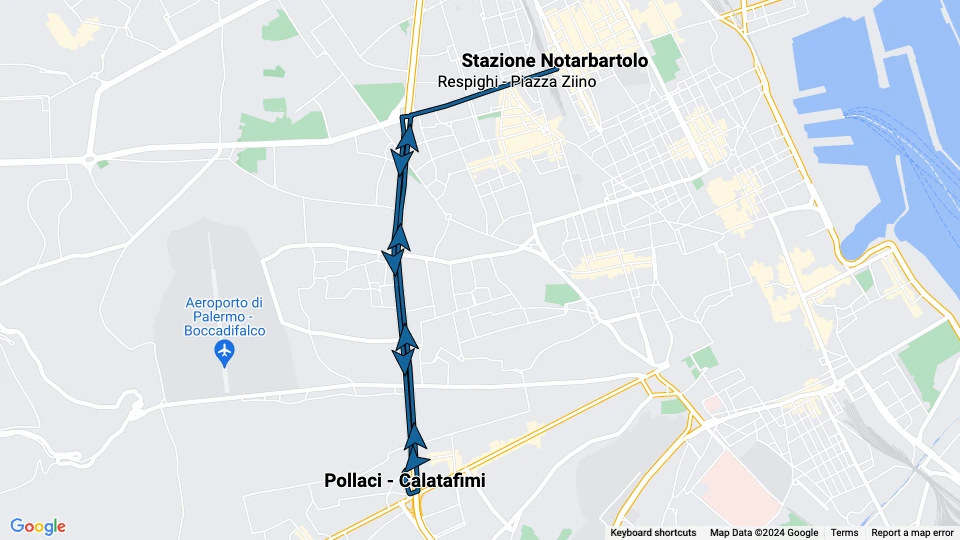 Palermo tram line 4: Stazione Notarbartolo - Pollaci - Calatafimi route map
