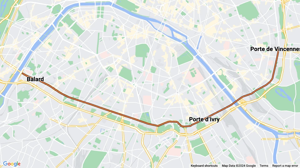 Paris tram line T3a: Pont Garigliano - Hopital Europeen George Pompidou - Porte de Vincennes route map