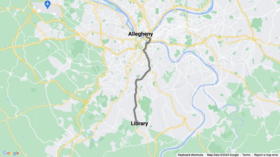 Pittsburgh tram line Silver: Allegheny - Library route map