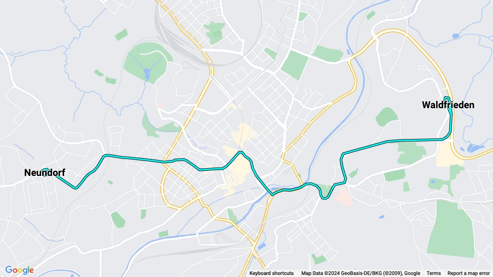 Plauen tram line 3: Neundorf - Waldfrieden route map