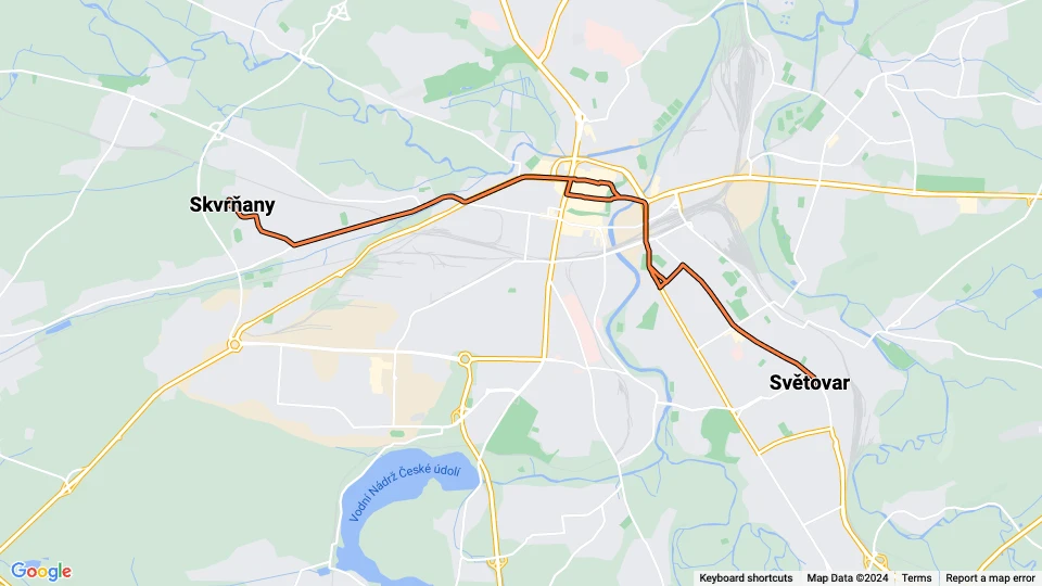 Plzeň tram line 2: Skvrňany - Světovar route map