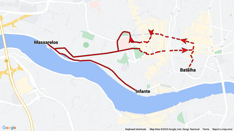 Porto Tram City Tour route map