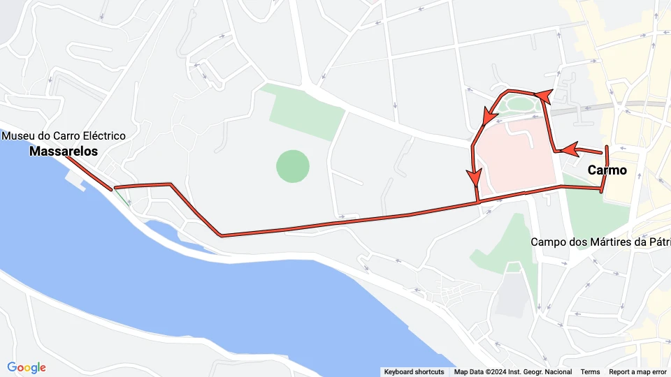 Porto tram line 18: Massarelos - Carmo route map