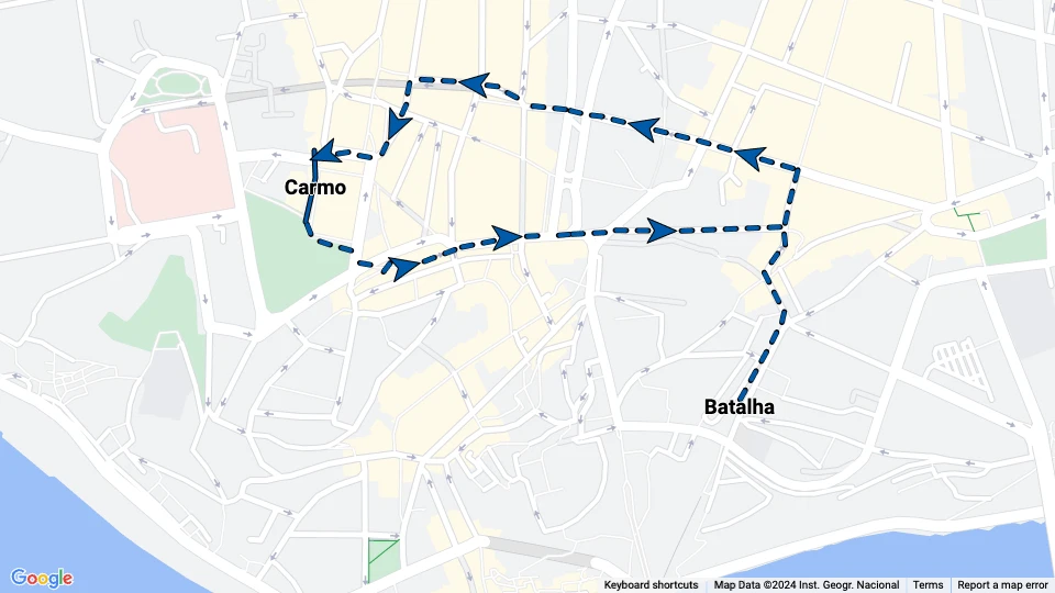 Porto tram line 22: Batalha - Carmo route map