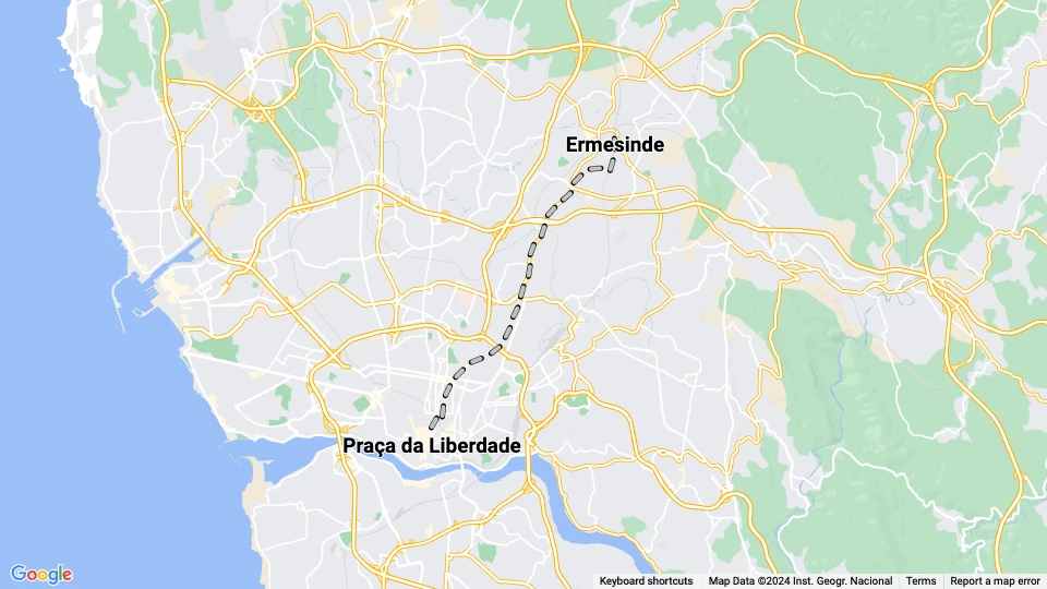Porto tram line 9: Praça da Liberdade - Ermesinde route map