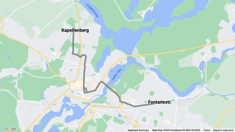 Potsdam tram line 95: Fontanestr. - Kapellenberg route map