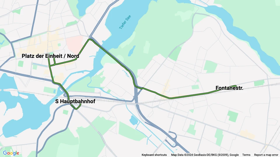 Potsdam tram line 99: S Hauptbahnhof - Fontanestr. route map