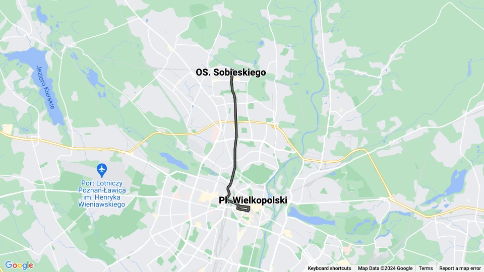 Poznań extra line 26: Pl. Wielkopolski - OS. Sobieskiego route map