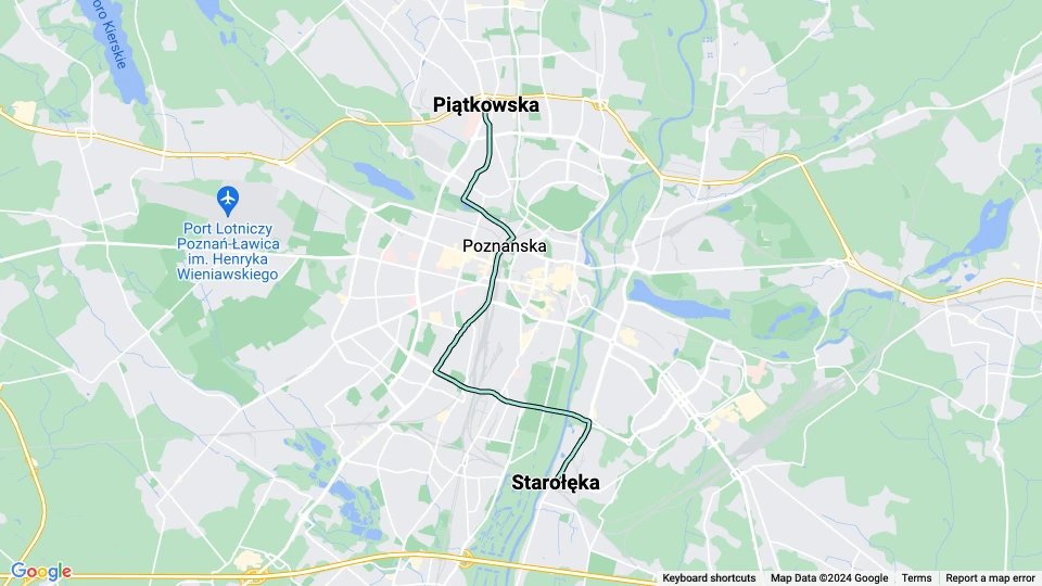 Poznań tram line 11: Starołęka - Piątkowska route map