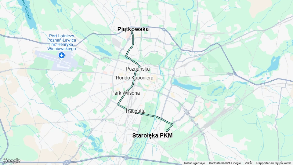 Poznań tram line 11: Unii Lubelskiej - Piątkowska route map