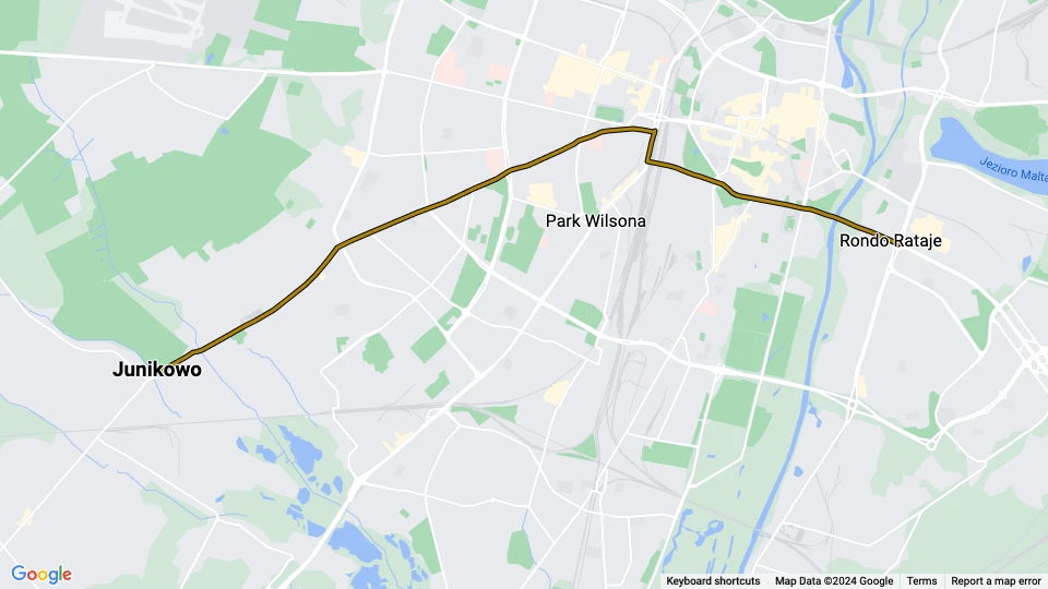 Poznań tram line 13: Rondo Rataje - Junikowo route map
