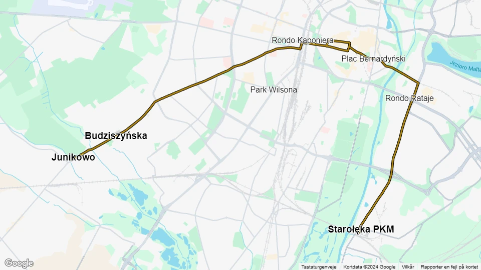 Poznań tram line 13: Starołęka PKM - Junikowo route map