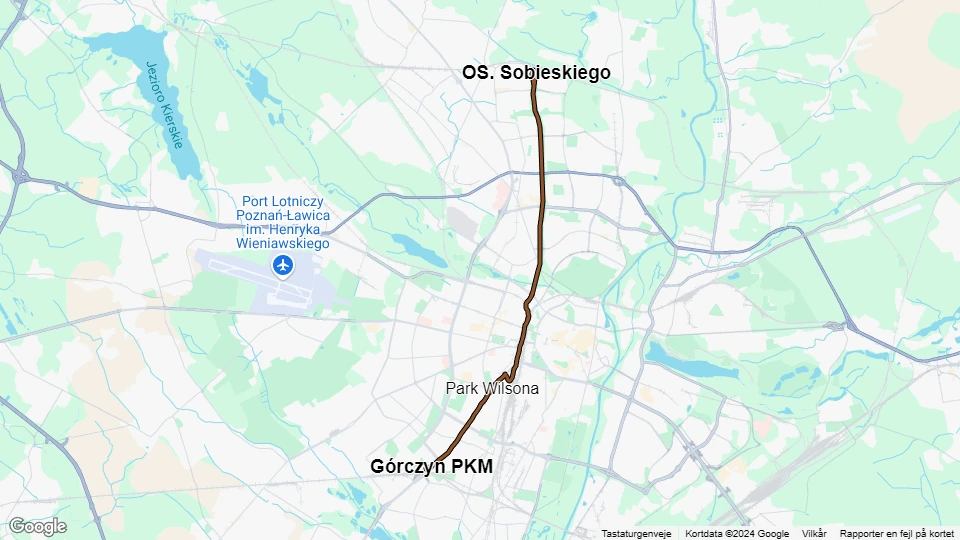 Poznań tram line 14: OS. Sobieskiego - Górczyn PKM route map