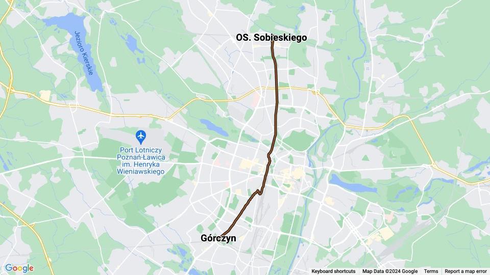 Poznań tram line 14: OS. Sobieskiego - Górczyn route map