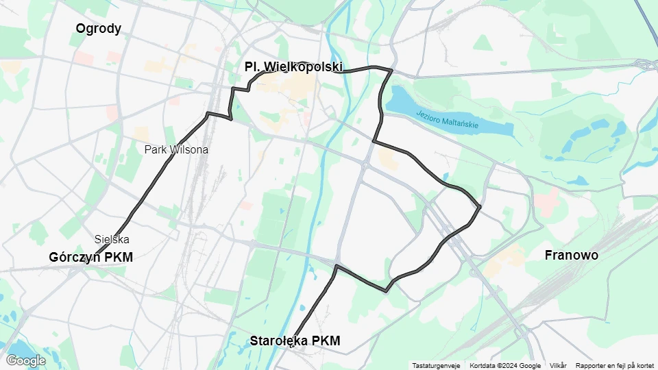 Poznań tram line 17: Górczyn PKM - Starołęka PKM route map