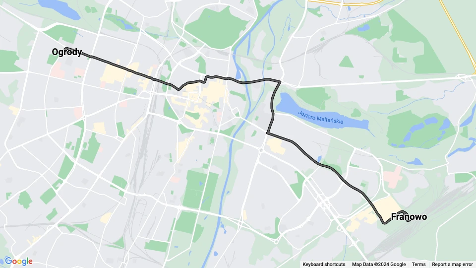 Poznań tram line 17: Ogrody - Franowo route map