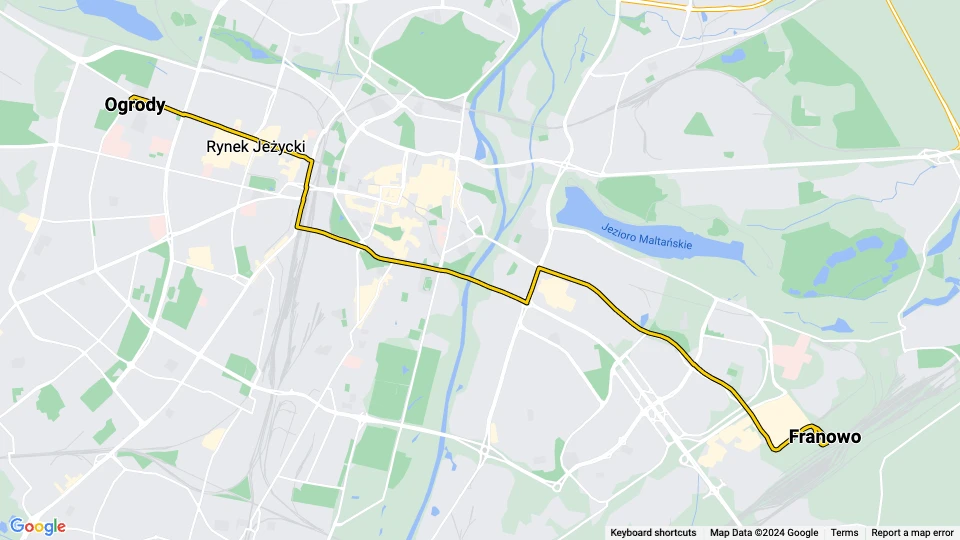 Poznań tram line 18: Ogrody - Franowo route map