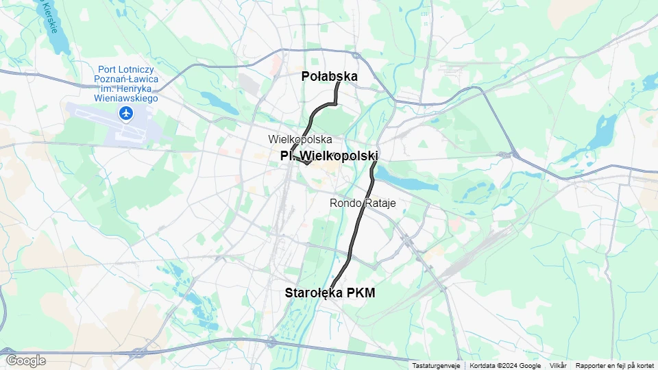 Poznań tram line 4: Starołęka PKM - Połabska route map