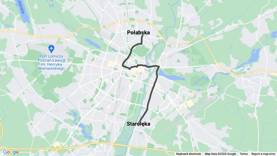 Poznań tram line 4: Starołęka - Połabska route map