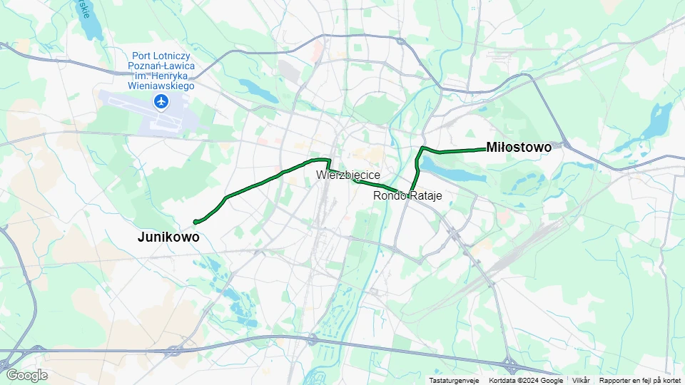 Poznań tram line 6: Miłostowo - Budziszyńska route map