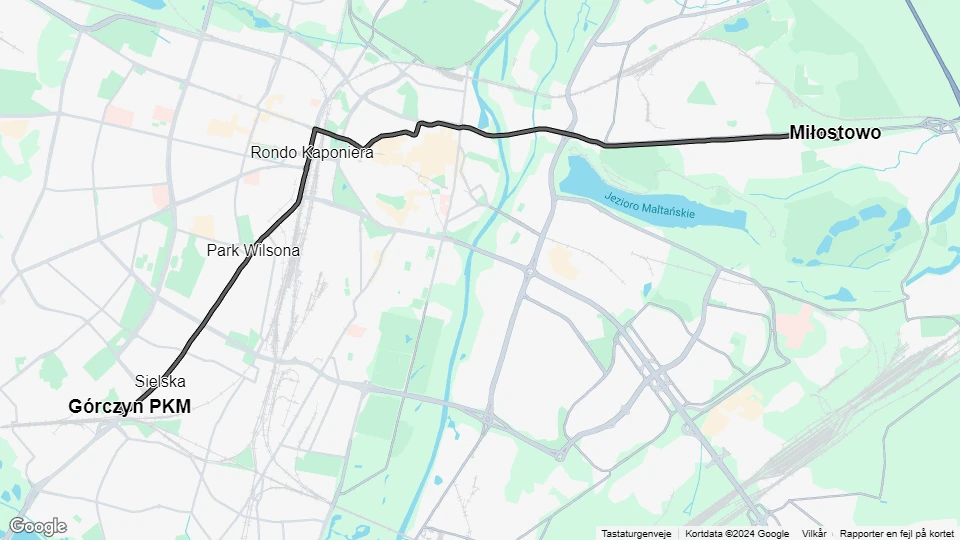 Poznań tram line 8: Miłostowo - Górczyn PKM route map