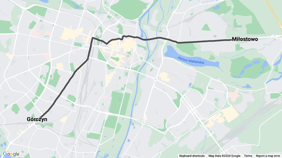Poznań tram line 8: Miłostowo - Górczyn route map