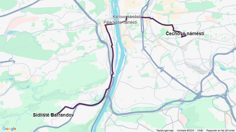 Prague extra line 4: Sídliště Barrandov - Čechovo náměstí route map