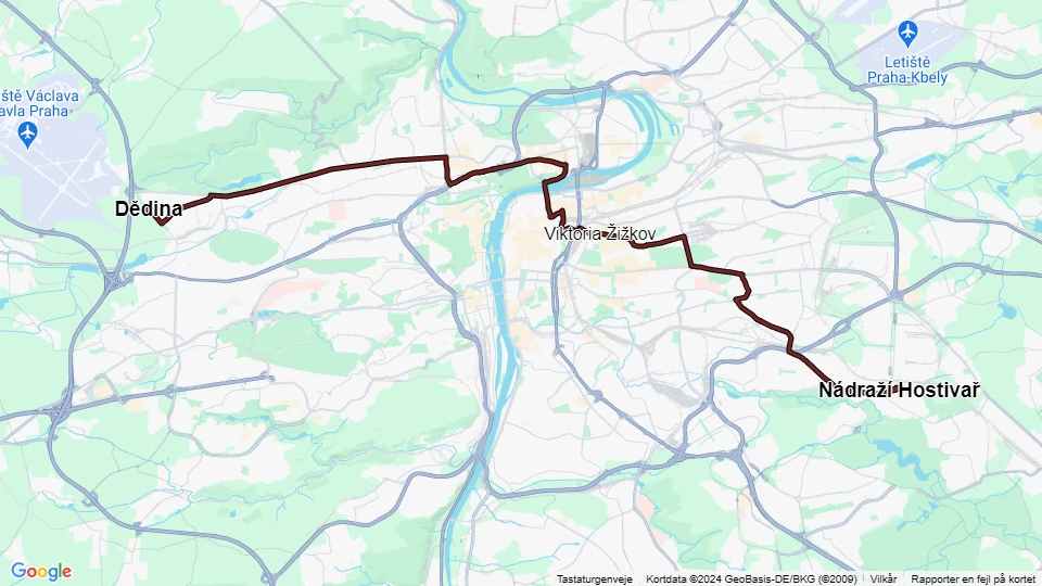 Prague tram line 26: Dědina - Nádraží Hostivař route map