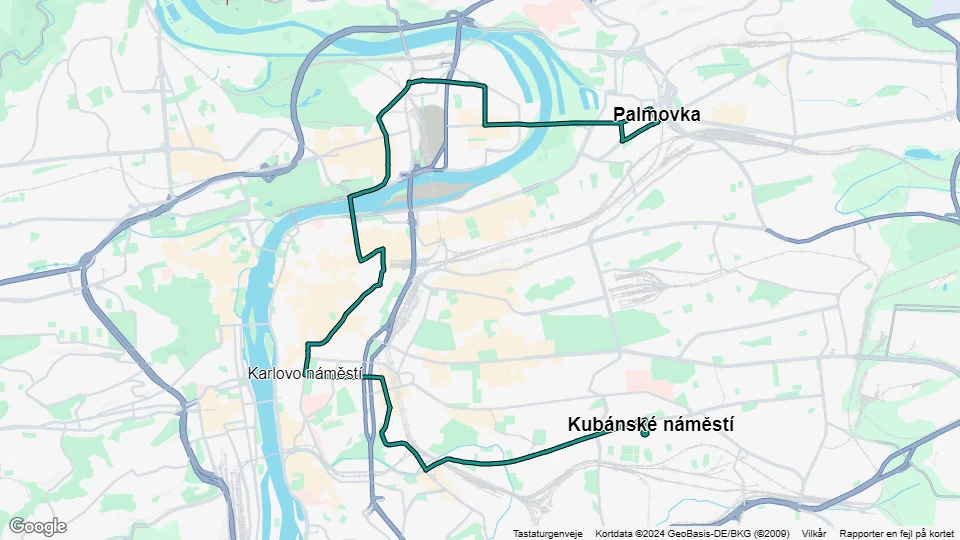 Prague tram line 6: Palmovka - Kubánské náměstí route map
