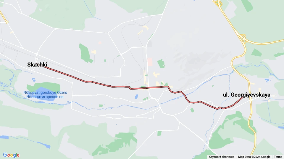 Pyatigorsk tram line 3: Skachki - ul. Georgiyevskaya route map