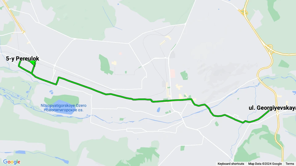 Pyatigorsk tram line 5: ul. Georgiyevskaya - 5-y Pereulok route map