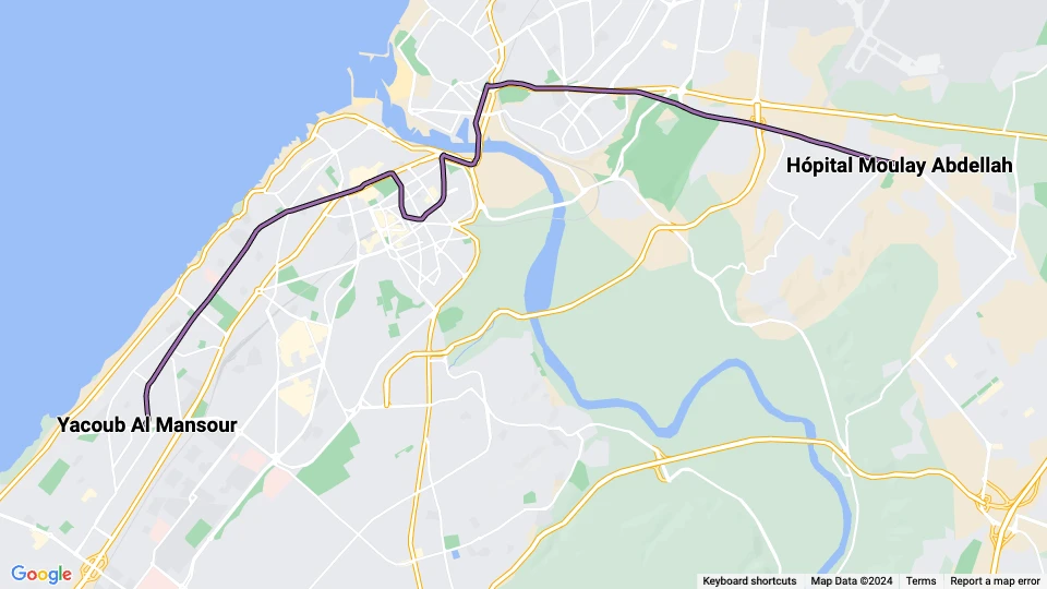 Rabat tram line L2: Yacoub Al Mansour - Hópital Moulay Abdellah route map
