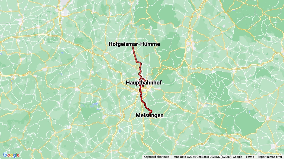 Regionalbahn Kassel (RBK) route map
