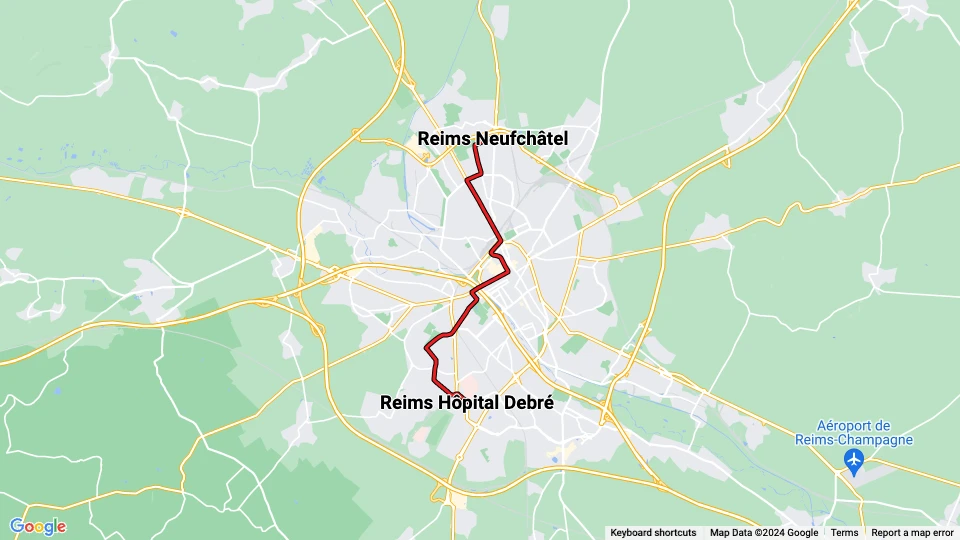 Reims tram line A: Reims Neufchâtel - Reims Hôpital Debré route map