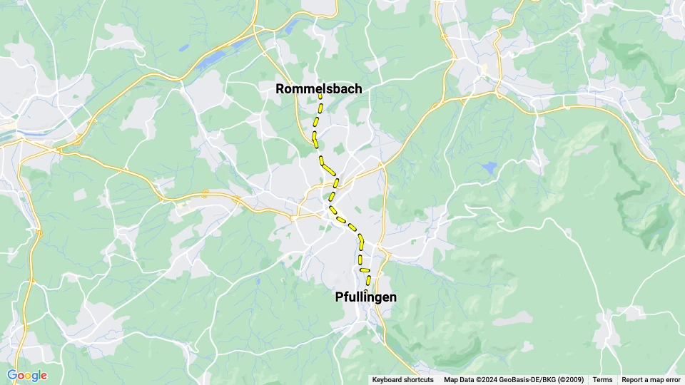 Reutlingen tram line 2: Pfullingen - Rommelsbach route map