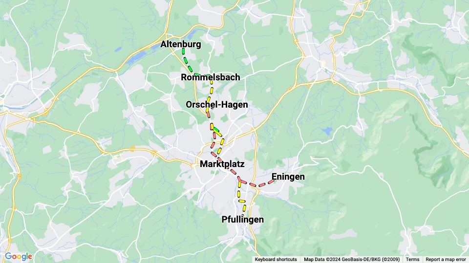 Reutlinger Straßenbahn route map