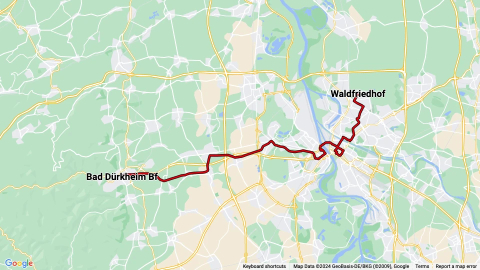 Rhein-Haardtbahn (RHB) route map