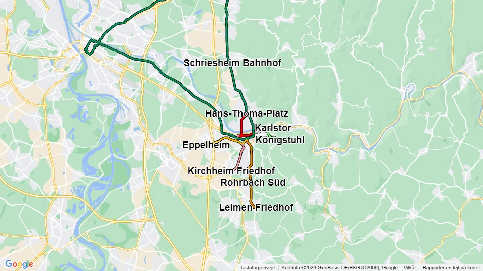 Rhein-Neckar-Verkehr in Heidelberg (RNV) route map