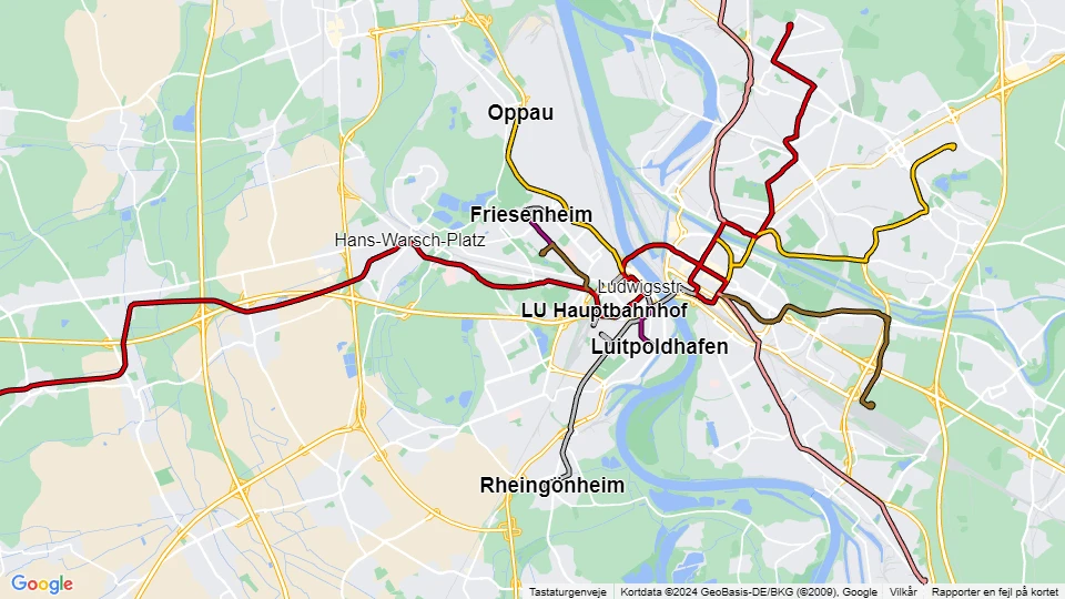 Rhein-Neckar-Verkehr in Ludwigshafen (RNV) route map