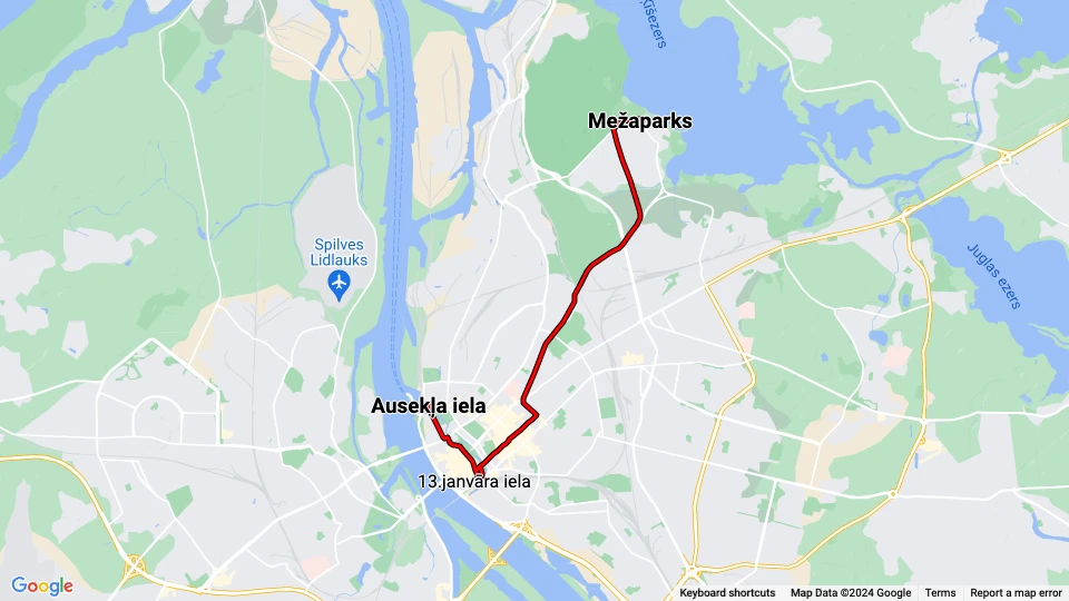 Riga Retro Tram: Ausekļa iela - Mežaparks route map
