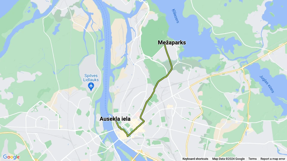 Riga tram line 11: Ausekļa iela - Mežaparks route map