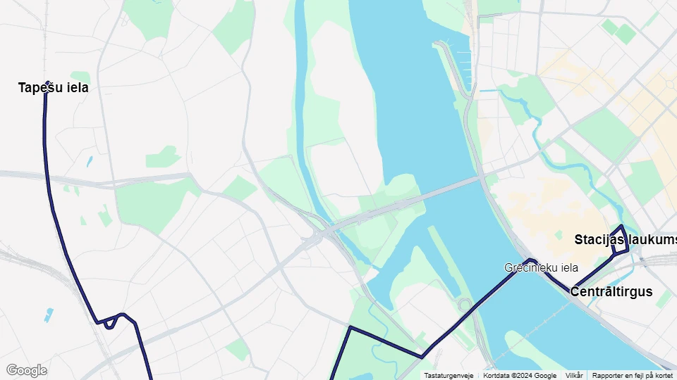 Riga tram line 2: Tapešu iela - Stacijas laukums route map